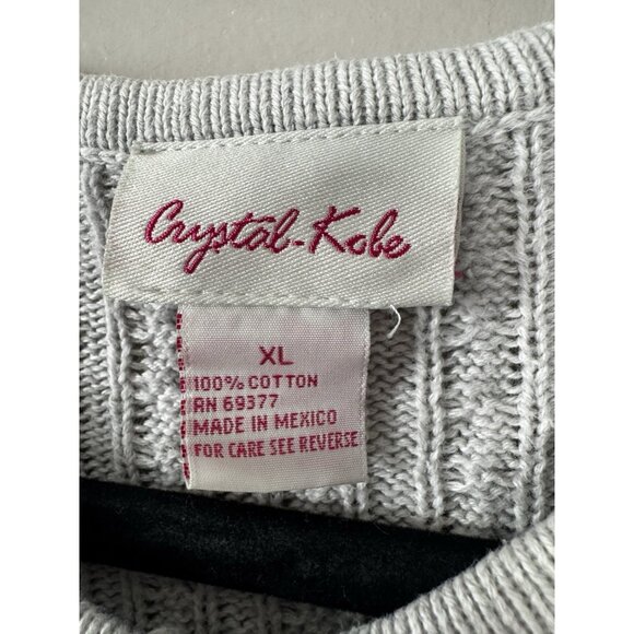 Crystal Kobe XL Gray Cable Knit Cardigan Cozy Cottagecore Prep Fisherman Coastal - Picture 3 of 8